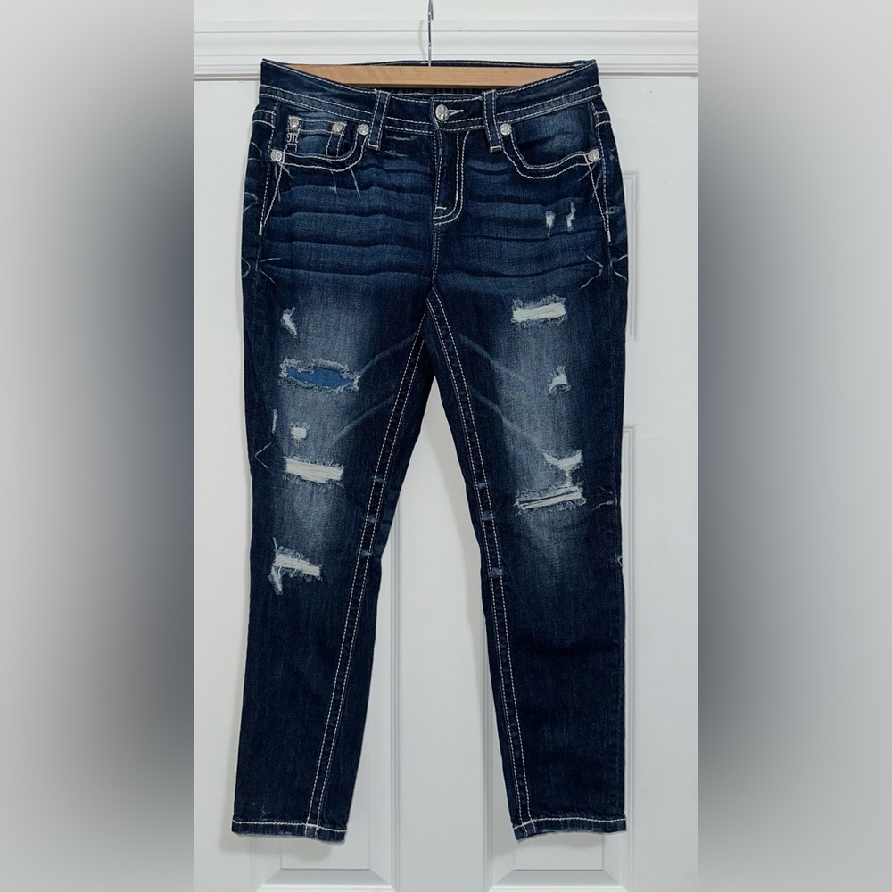 Miss Me Dark Low Rise Skinny Ripped Jeans